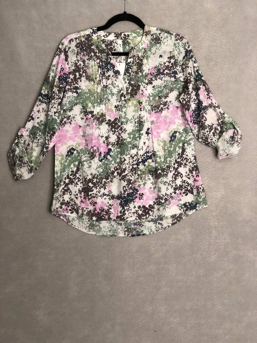 NY Collection 3/4 Roll Tab Sleeve Top Women's Petite Small NEW